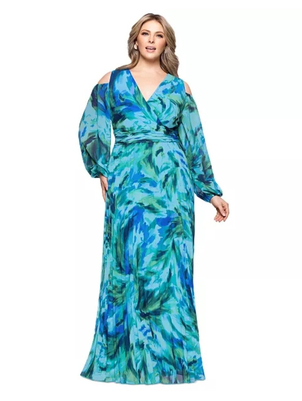 Xscape Womens Pleated Cold Shoulder Gown Size 16W NWT $280 Formal Wedding Guest